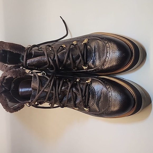 Valentina Leather Winter Boots Faux Fur Lined Lug Sole - Picture 5 of 11